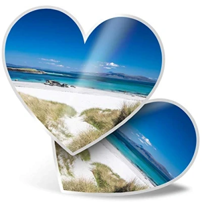 Image of 2 x Heart Stickers 7.5 cm Beach Isle of Iona Scotland Fun Decals for Laptops,Tablets,Luggage,Scrap Booking,Fridges, #44234