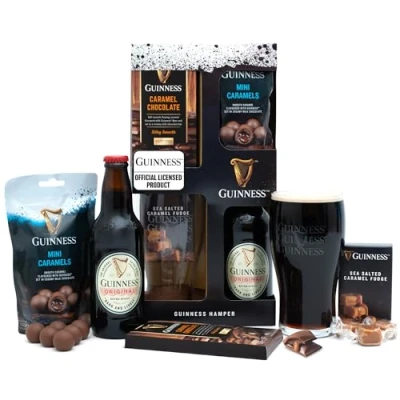 Image of Guinness Gifts for Men, Beer Gift Set Official 500ml and Pint Glass, Chocolate &amp; Fudge Hampers Gourmet Alcohol Sets Him, Dad Birthday Gifts, Christmas