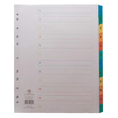 Image of Concord Punched Pocket Index Multicolour tabbed Europunched 1 12 Extra Wide A4 White Ref CS98