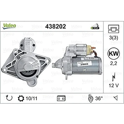 Image of 4416774, 4417538 Starter motor VALEO 438202 12V 2,2kW 10 NO R 72 77mm NEW ORIGINAL PART RENAULT: TRAFIC 2 Kasten, MASTER 3 Bus