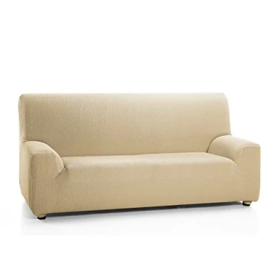 Image of Martina Home Tunez, Elastic Sofa Cover, Canvas (50% Polyester, 45% Cotton, 5% Elastane), Beige, 3 Seater (170 220 cm Width)