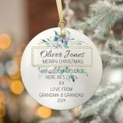 Image of GuteGifts Personalised Merry Christmas Customize with Any Name Ceramic Bauble Gift for Friends,Family Member, Neighbour Xmas Tree Decor Ornaments Hanging Sign Keepsake