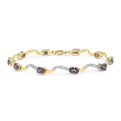 Image of Carissima Gold Women&#039;s 9ct Yellow Diamond and Oval Mystic Topaz Bracelet of 19.5cm/7.75&quot;