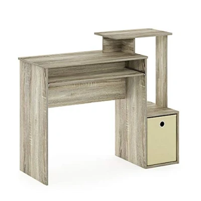Image of Furinno Econ Multipurpose Home Office Computer Writing Desk, Study w/Bin, Sonoma Oak/Ivory, 100.1 (W) x 86.6 (H) 39.9 (D) cm