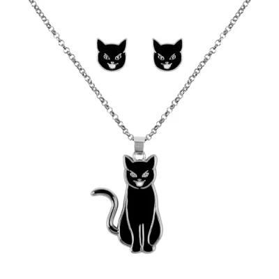 Image of DISNEY Hocus Pocus Black Cat Necklace &amp; Earring Set SH00637RL