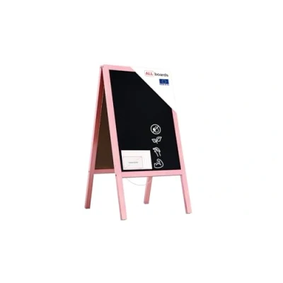 Image of ALLboards Pavement Sign with Pink Varnished Wooden Frame 118x61cm, Sidewalk Advertising Board Chalkboard A Chain Double Sides for Shop Pub Restaurant