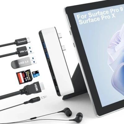 Image of Surface Pro 9 Hub Docking Station, 7 in 1 Triple Display Accessories with 4K HDMI +8K Video USB C Thunerbolt 4 (40G Data+100W Charge), 3.5mm Audio for 9/Pro X