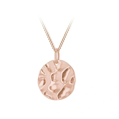Image of Tuscany Silver Women&#039;s Sterling Rose Gold Plated 17mm Hammered Disc Pendant on 1.1mm Curb Chain 46cm/18&quot;