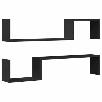 Image of vidaXL 2x Wall Shelves Home Living Room Bedroom Furniture Set Mounted Floating Hanging Display Shelf Rack Chipboard Black