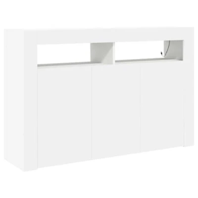 Image of vidaXL modern white sideboard engineered wood storage unit with led lighting for living/dining room 116 x 30 75 cm