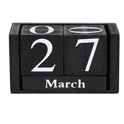 Image of Zerodis Vintage Wooden Perpetual Desktop Calendar Wood Block Month Date Display Home Office Decoration(Black)