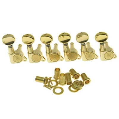 Image of Wilkinson Mini Oval Button 6 Inline Gold E Z Post Guitar Tuners EZ Tuning Keys Pegs Machine Heads