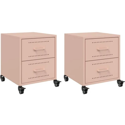 Image of vidaXL Bedside Cabinets 2 pcs Pink 36x39x43.5 cm Steel