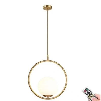 Image of KEFA Modern Not Hardwired Battery Operated Glass Globe Pendant Light Fixtures，Industrial Style Kitchen Island Lighting with White Shade, Wireless Hanging for Living Room Restaurant Bar
