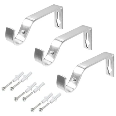 Image of White Hinge 3x Heavy Duty Curtain Pole Wall Brackets &amp; Fixings 19mm Silver Rod Brackets/Holders