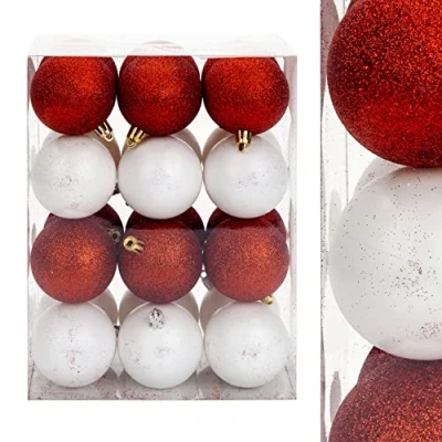 Image of VFM Red &amp; White 6cm Baubles Assorted (24 Pack) Christmas Tree Decorations