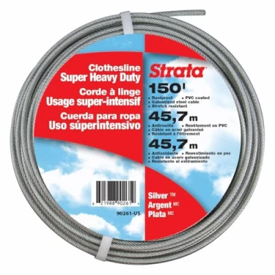 Image of Strata 150&#039; Silver Clothesline Super Heavy Duty Galvanized Steel Cable, PVC Coasting