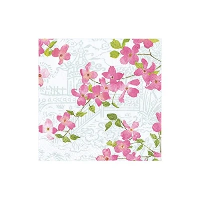 Image of Caspari Entertaining with Blossoming Branches Napkin Cocktail, Paper, Pink, 12.7 x 3 cm