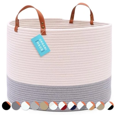 Image of OrganiHaus Extra Large Cotton Rope Basket, Woven Basket for Storage, Nursery Laundry Baby Toy Storage Blanket Shoe Hallway Grey 50x33cm