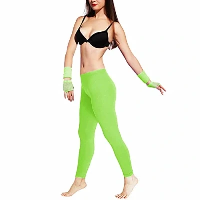 Image of Hiffy Girls Gymnastic Dance Leggings Neon Footless Ballet Stretch Elasticated Children Tights Age 5 12 Years (Neon Green, 11 Years)