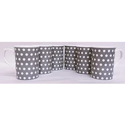 Image of Grey Dots Mugs Set of 6 Fine Bone China Castle Dotted Cups Hand Decorated in UK