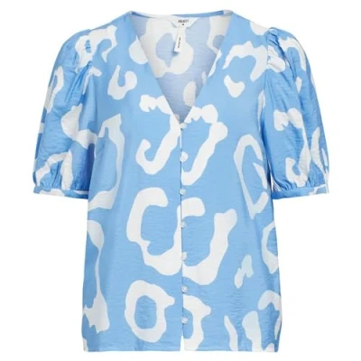Image of Object Women&#039;s Objjacira S/S V Neck top Noos Blouse, Provence/AOP:Cloud Dancer, 8