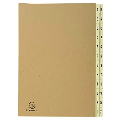 Image of Exacompta Ref 22229E Kraft Multipart File, 25x33cm for A4 Sized Documents, A Z Printed Tabbed Sections, Expandable Spine, Brown Thick Card Cover, Blue Angel Certified