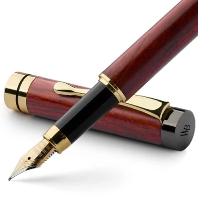 Image of Wordsworth &amp; Black Fountain Pen Set, Luxury Bamboo Wood Medium Nib, Gift Case; Includes 6 Ink Cartridges, Refill Converter Journaling, Calligraphy; Drawing, Smooth Writing [Rosewood]
