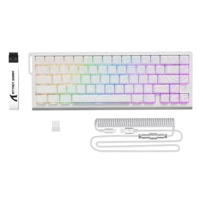 Image of ATTACK SHARK X68PRO HE Rapid Trigger Wireless Keyboard, 0.01mm RT Accuracy 8000Hz Wired Gaming Adjustable Actuation, Snap Tap, RGB Backlit, Magnetic Switch, C01 Coiled Cable White