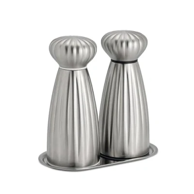 Image of Robert Welch Palm Satin Medium Salt &amp; Pepper Mill Set with Tray. Made from Stainless Steel. 25 Year Guarantee.