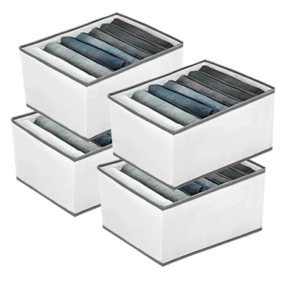 Image of EASEVE 4 Pack Wardrobe Closet Organiser and Storage for Clothes 7 Grids Foldable Drawer Dividers Organizer Jeans Trousers Shirts Pants, Stackable Clothing Boxes