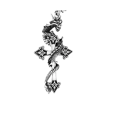 Image of MayiaHey Gothic Dragon Cross Necklace for Men, Gold Sword Hip Hop Silver Pendant (Silver)