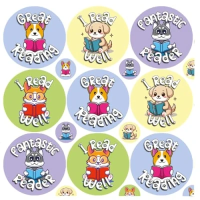 Image of 144 Reading Dogs + 90 Free Mini 30 mm Reward Stickers for Teachers, Parents and Schools