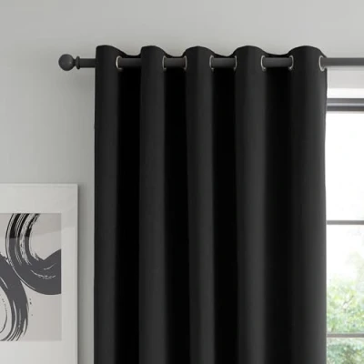 Image of Catherine Lansfield Wilson Velvet Blackout Thermal 66x72 Inch Eyelet Curtains Two Panels Black