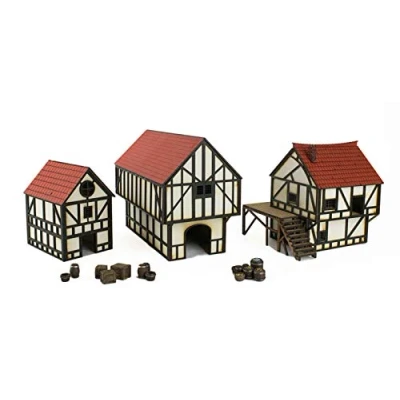 Image of War World Gaming Medieval Town Cottage, Townhouse &amp; Barn Set (painted/unpainted) Resin Accessories 28mm/Heroic Fantasy Wargaming Terrain