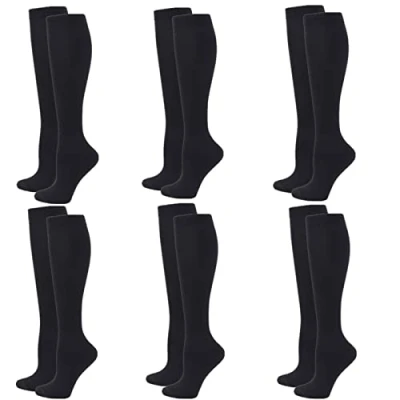 Image of Zingso Compression Socks for Women Men, 6 Pairs 20 25mmHg Flight Stockings Sport, Athletic, Edema, Diabetic, Varicose Veins, Travel, Pregnancy, Nursing (L/XL, Black)