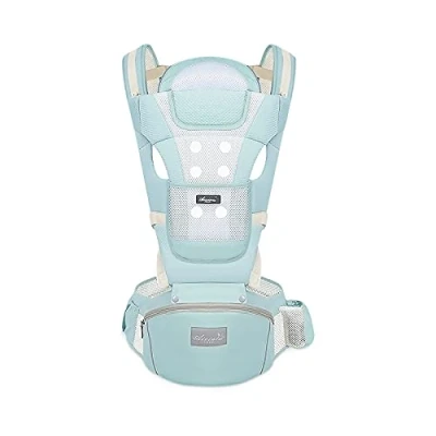 Image of SONARIN Breathable Baby Carrier with Hip Seat for 0 36 Months,Pure Cotton 3D Air Mesh Ergonomic Newborn to Toddler,Adjustable All Position Carrier,Up 30 KG(Green)