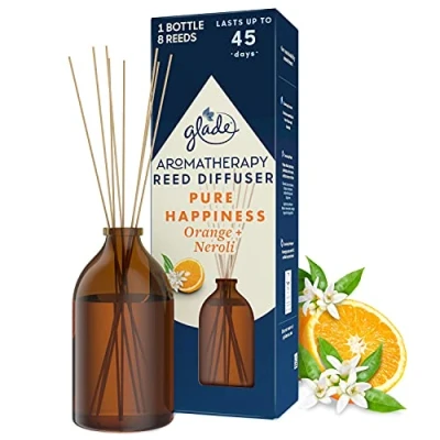 Image of Glade Aromatherapy Reed Diffuser, Home Decor Essential Oils Diffuser Uplifting Fragrance, Pure Happiness with Brazilian Orange &amp; North African Neroli Blossom, 80 ml