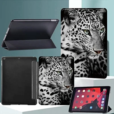 Image of Case For iPad 9/8/7 (10.2 Inch, 2021/2020/2019 Model, 9th/8th/7th Gen) Leather Multi Function Stand Cover With Auto Sleep Wake Air 3rd gen 10.5 (2019), Pro (2017) (Leopard)