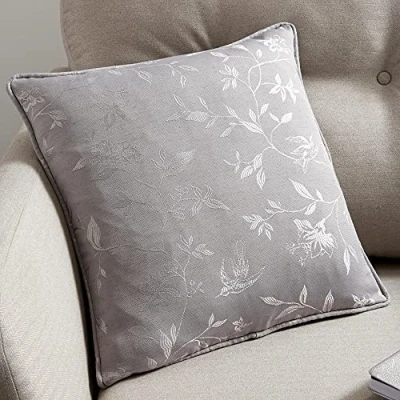 Image of Curtina Bird Trail Jacquard Filled Cushion 43x43cm in Grey