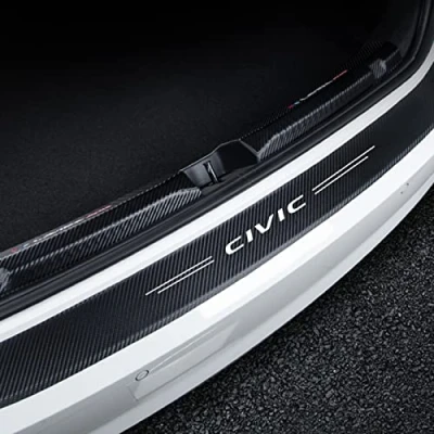 Image of SAGHOM Car Rear Bumper Protector for Hon da Civic, Carbon Fiber Trunk Door Sill Edge Anti Scratch Strip Plate Sticker Styling Accessories,Black