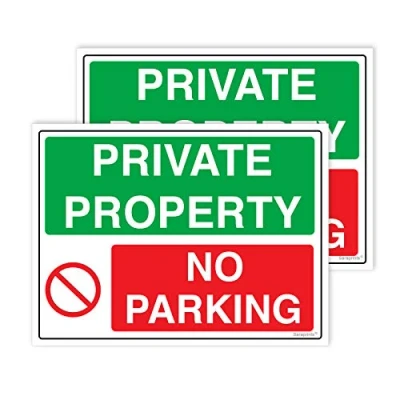 Image of Pack of 2 No Parking Signs Self adhesive Waterproof Vinyl Private 150mm x 200mm V1181