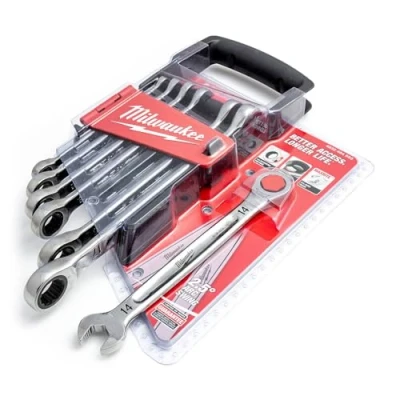 Image of Milwaukee 932464993 Max Bite Ratcheting Metric Combination Spanner Set, 7 Piece, Red