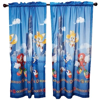 Image of Franco Sonic The Hedgehog Kids Room Window Curtain Panels Drapes Set, 82 In x 63 In, (Official) Sega Product, Prints May Vary