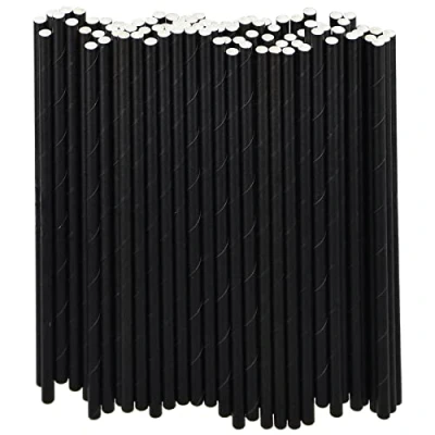 Image of Pack of 1000 Black Paper Drinking Straws, 19.7 x 0.6 cm Bulk for Cocktails, Bars and Restaurants