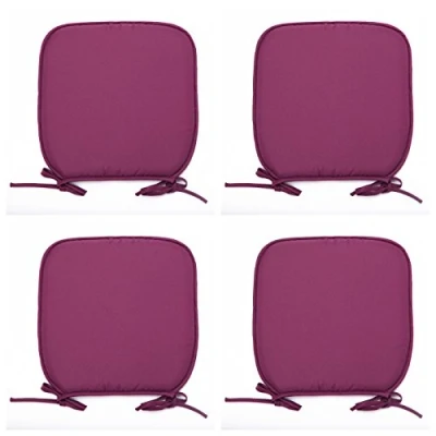 Image of Set Of 4 Beautiful REMOVABLE Dining Garden Chair Cushion Seat Pads With Ties (Plum)