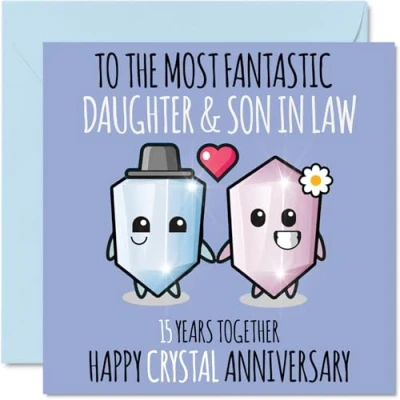 Image of Cute Crystal Anniversary Card for Daughter &amp; Son In Law 15 Years Together Happy 15th Wedding Cards Daughter, 145mm x Greeting Fifteenth Anniversaries