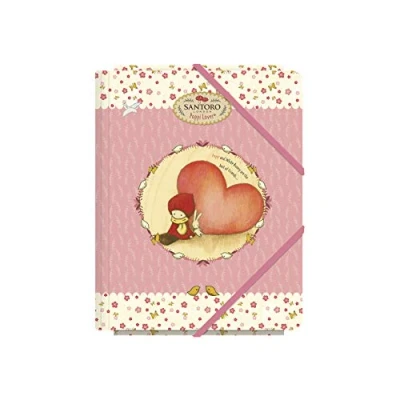 Image of 3 Flaps folder with elastics A5 Santoro Poppi Loves Heart