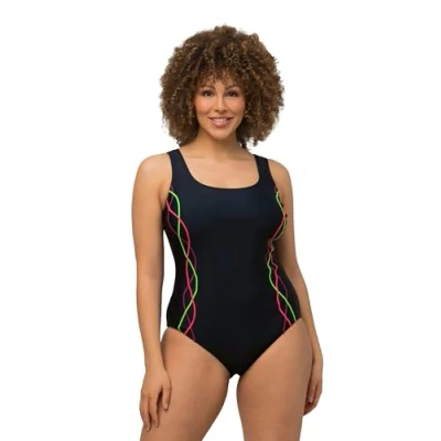 Image of Ulla Popken Women&#039;s Badeanzug, Pipings, Unterbrustband, Vorderfutter One Piece Swimsuit, Navy, 22