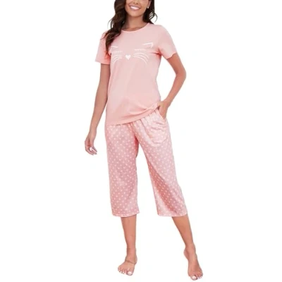 Image of Reliwel Women&#039;s Pyjama Sets Cotton Pyjamas Short Sleeve Top and Cropped Pants with Pockets two Pieces Printed Pj Soft Comfy Nightwear Sleepwear Casual Loungewear S XXL Blue
